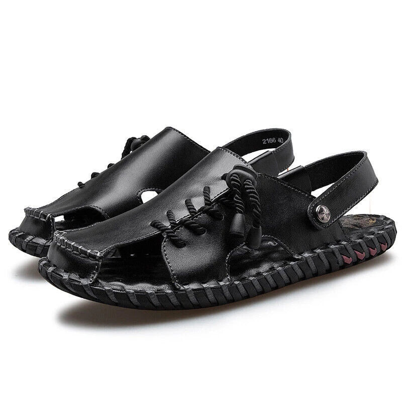 Mens Summer Sports Soft Slippers Genuine Leather Beach Shoes Casual Sandals