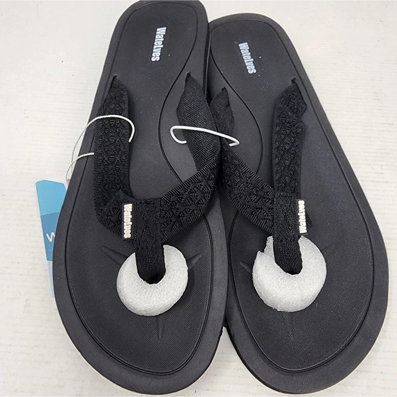 New WateLves Mens Black Flip Flops Sandals Memory Foam Non Slip Size 9
