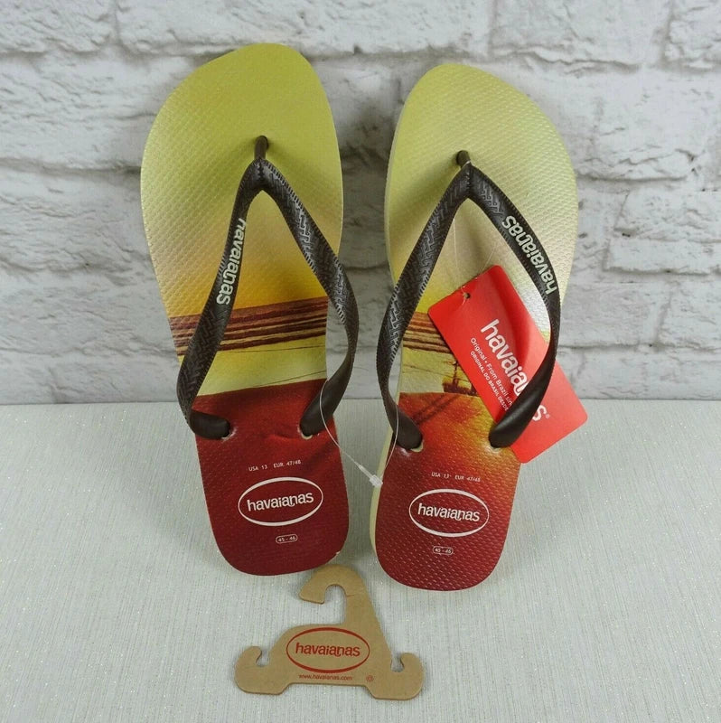 New HAVAIANAS Flip Flop Hype Tropical Sunset Brazil Sandals Slip-On Men's 13 $38
