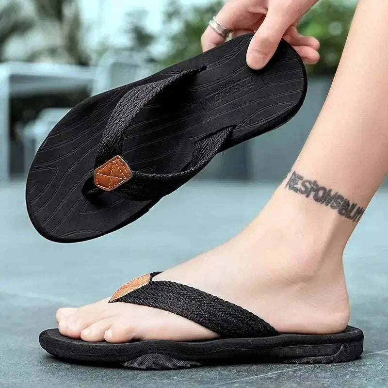 Men's Woven Striped Flip-flops Summer Indoor Outdoor Lightweight Comfortable...