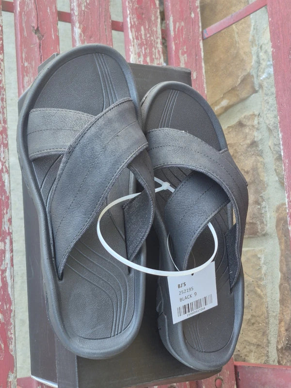 London Fog Mens Slide Slipper Comfortable Sandal Size 8 Black Beach Boat Shoes