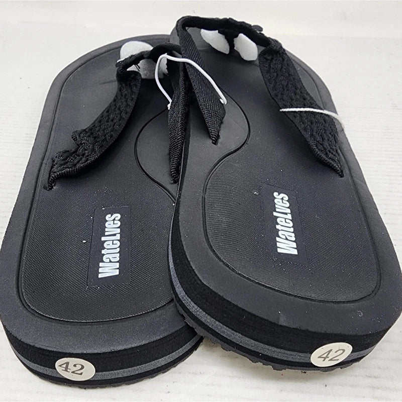 New WateLves Mens Black Flip Flops Sandals Memory Foam Non Slip Size 9