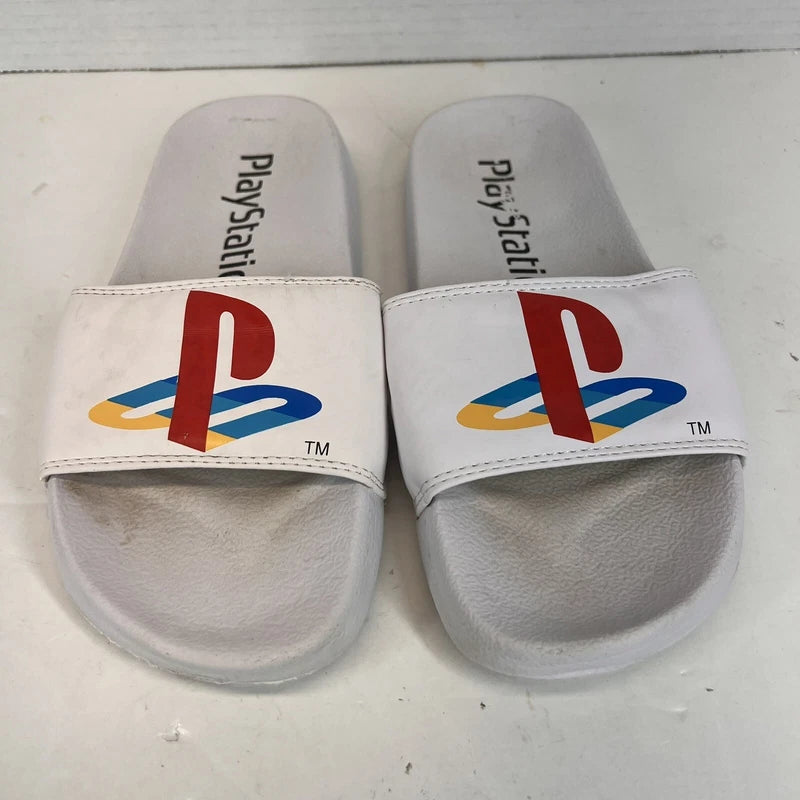 Sony PlayStation Flip Flops Size 4-4.5 Sliders Boys Gamer Slip On Sandals White