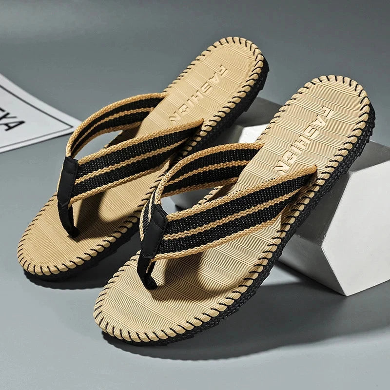 Men's flip flops summer new lightweight rubber woven slippers fashion casual