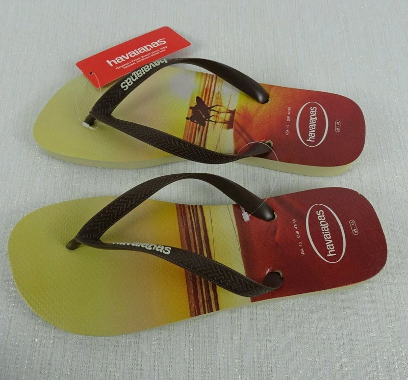 New HAVAIANAS Flip Flop Hype Tropical Sunset Brazil Sandals Slip-On Men's 13 $38