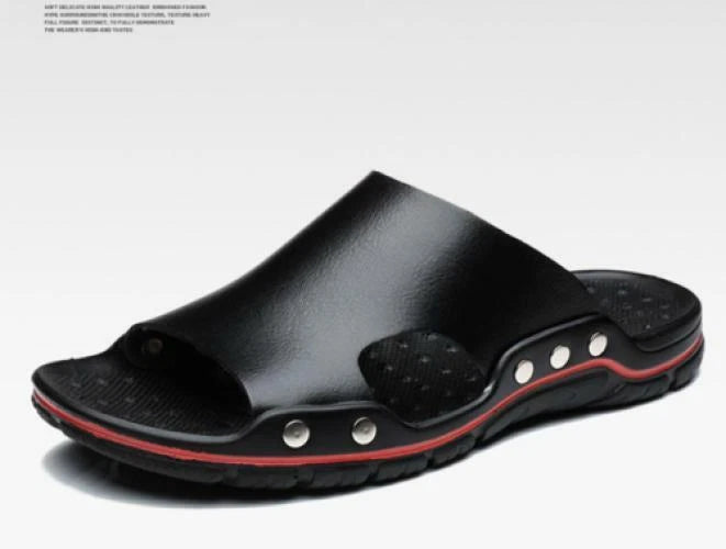 New Mens Summer PU Leather Casual Sandals Beach Shoes Anti-slip Flat Slippers
