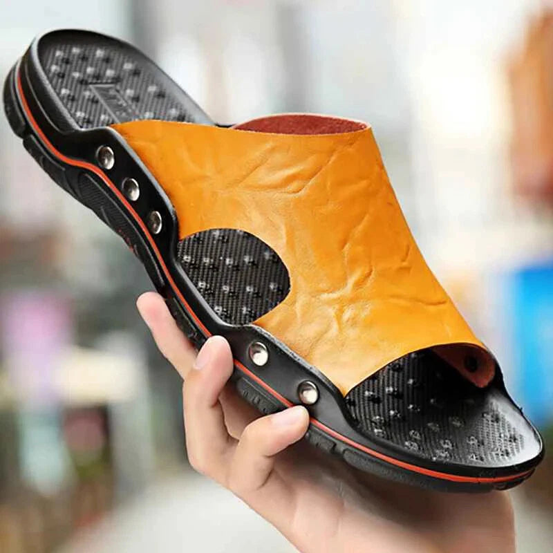 Men Summer Slippers Breathable Luxury Sandals Beach Classics Leather Flip Flops
