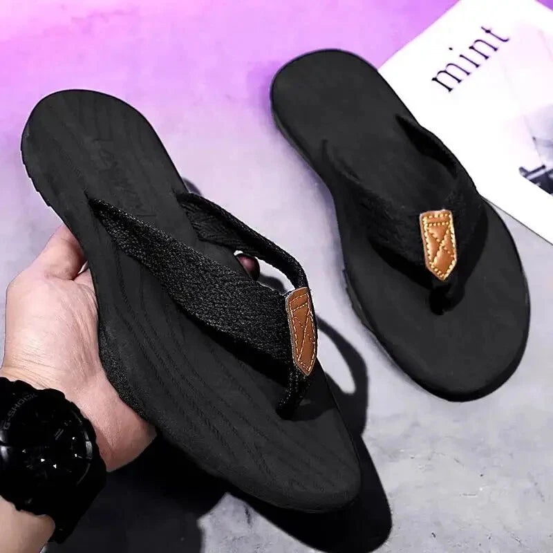 Men's Woven Striped Flip-flops Summer Indoor Outdoor Lightweight Comfortable...