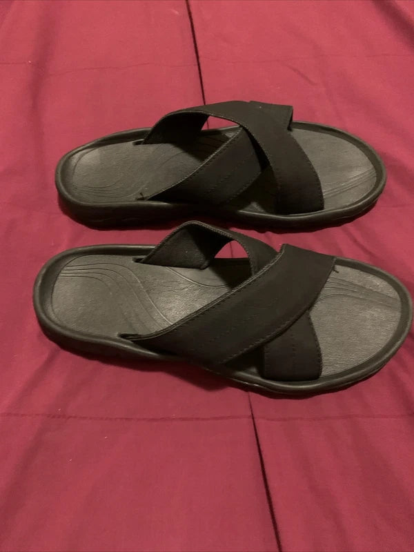 London Fog Mens Slide Slipper Comfortable Sandal Size 13 Black Beach Shoes NEW