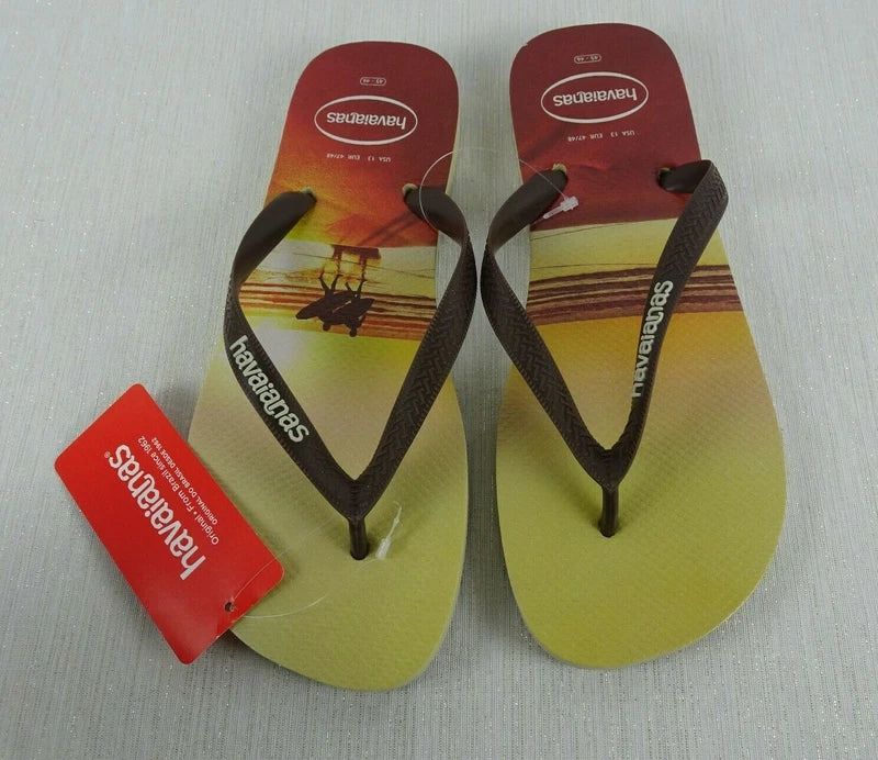 New HAVAIANAS Flip Flop Hype Tropical Sunset Brazil Sandals Slip-On Men's 13 $38