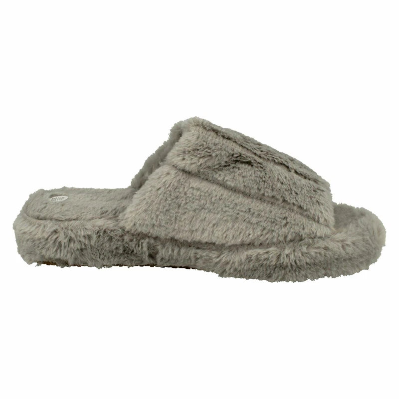Ladies Faux Fur Striped Detail Sliders / Slippers : X2R119