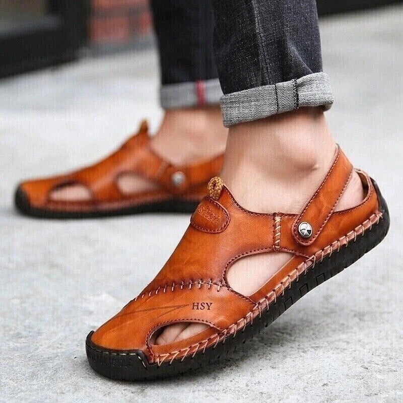 Mens Summer Sandals Casual Leather Shoes Outdoor Beach Breathable Casual Shoes