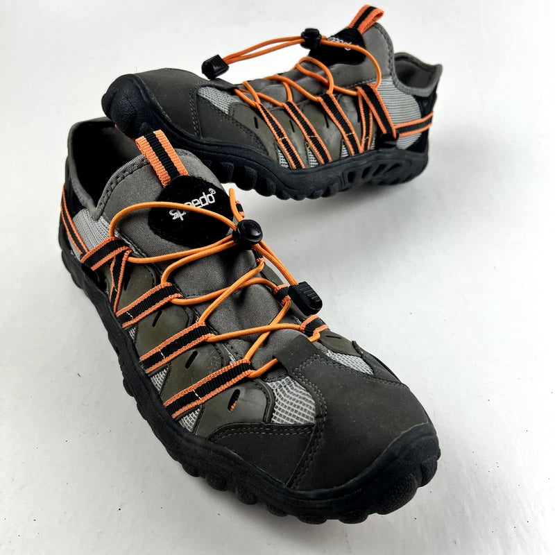 Speedo Mens Slides Mesh Slip-Ons Water Beach Running Silver/Gray Size 13