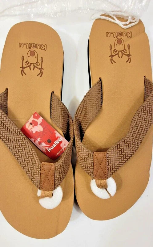 Men's Size 14 Brown Leather Flip Flop Sandals Arch Support Orthotic Comfort Foam