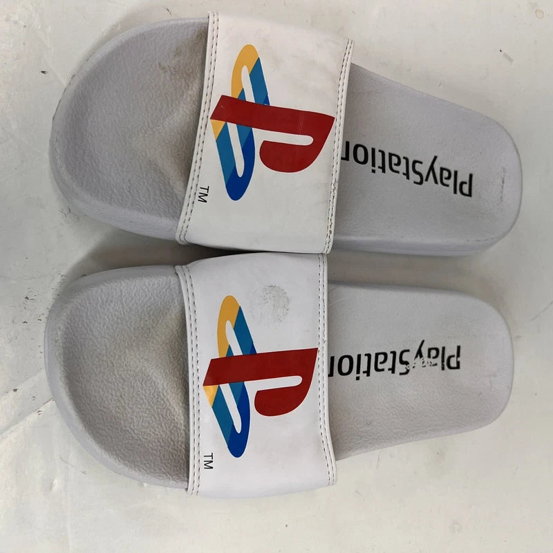 Sony PlayStation Flip Flops Size 4-4.5 Sliders Boys Gamer Slip On Sandals White