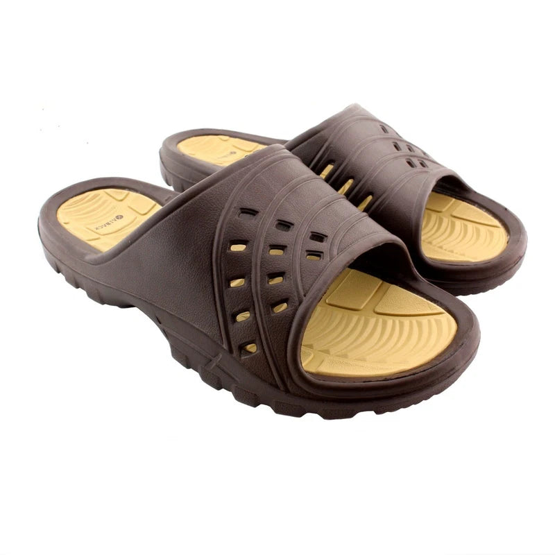 Men's Kaiback Simple Slide Brown House Shoe | Shower Beach Pool Gym Sandals