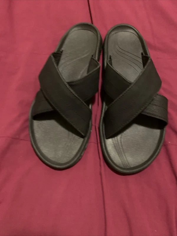 London Fog Mens Slide Slipper Comfortable Sandal Size 13 Black Beach Shoes NEW