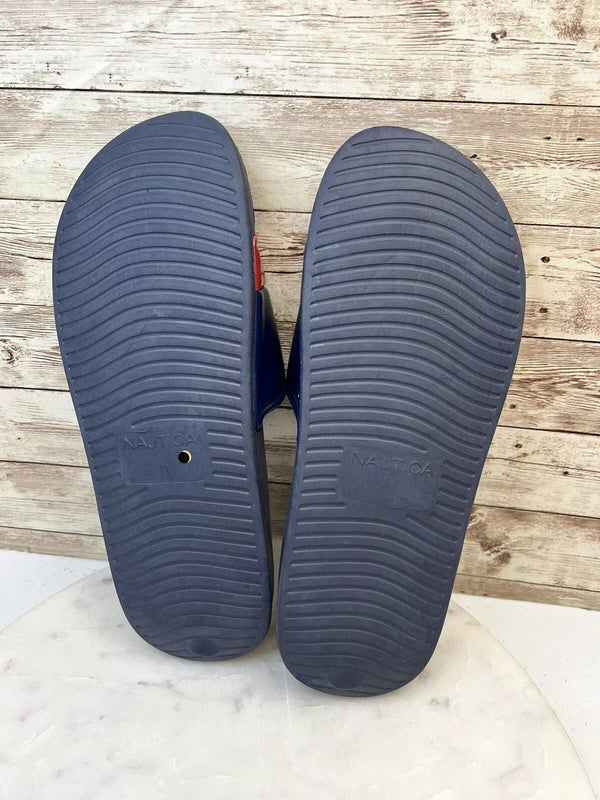 Nautica Bower Athletic Adjustable Slides Sandals, Mens Size 11, Navy White & Red
