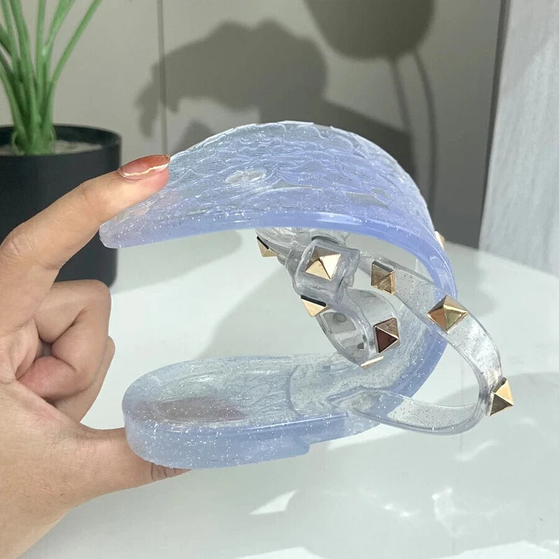 Rivet flip-flops rivet jelly thong sandals bow summer bow flat beach rain boots