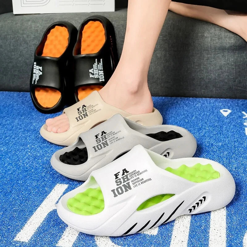 New Summer Man Massage Slippers 2025 Indoor Outdoor Beach Sandals Soft Bottom