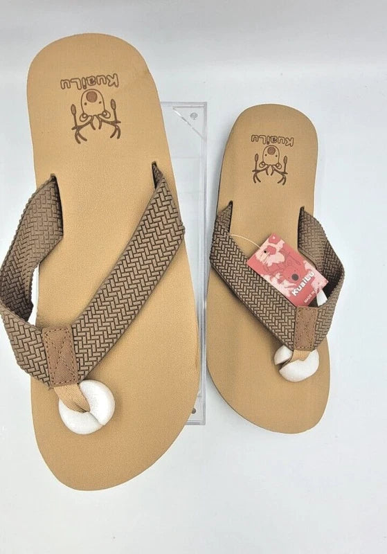 Men's Size 14 Brown Leather Flip Flop Sandals Arch Support Orthotic Comfort Foam