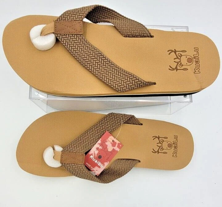 Men's Size 14 Brown Leather Flip Flop Sandals Arch Support Orthotic Comfort Foam