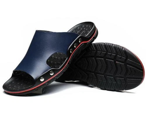 New Mens Summer PU Leather Casual Sandals Beach Shoes Anti-slip Flat Slippers