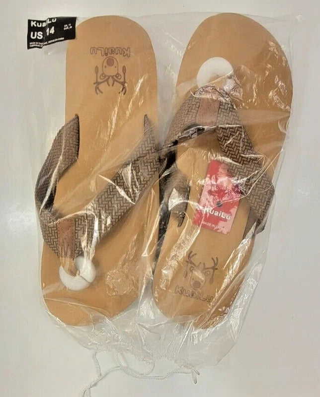 Men's Size 14 Brown Leather Flip Flop Sandals Arch Support Orthotic Comfort Foam