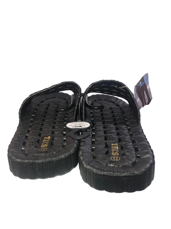TECS Men's Shower Shoe with Open Toe Rubber Sole Size 12 Black Gym, Beach, Dorm