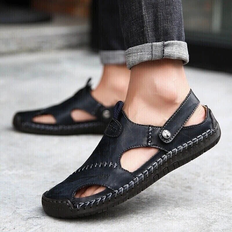 Mens Summer Sandals Casual Leather Shoes Outdoor Beach Breathable Casual Shoes