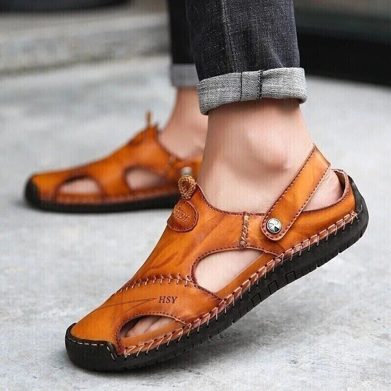 Mens Summer Sandals Casual Leather Shoes Outdoor Beach Breathable Casual Shoes