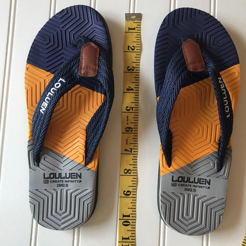 Mens Non Slip Flip Flops Size UK 40 US 7 Blue Orange Slippers Sandals Louluen