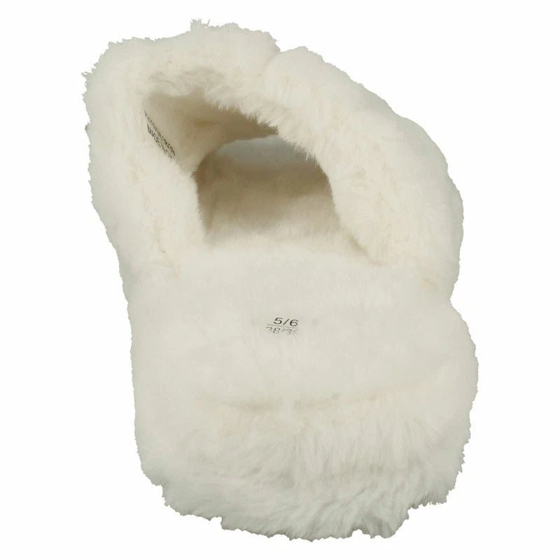 Ladies Faux Fur Striped Detail Sliders / Slippers : X2R119