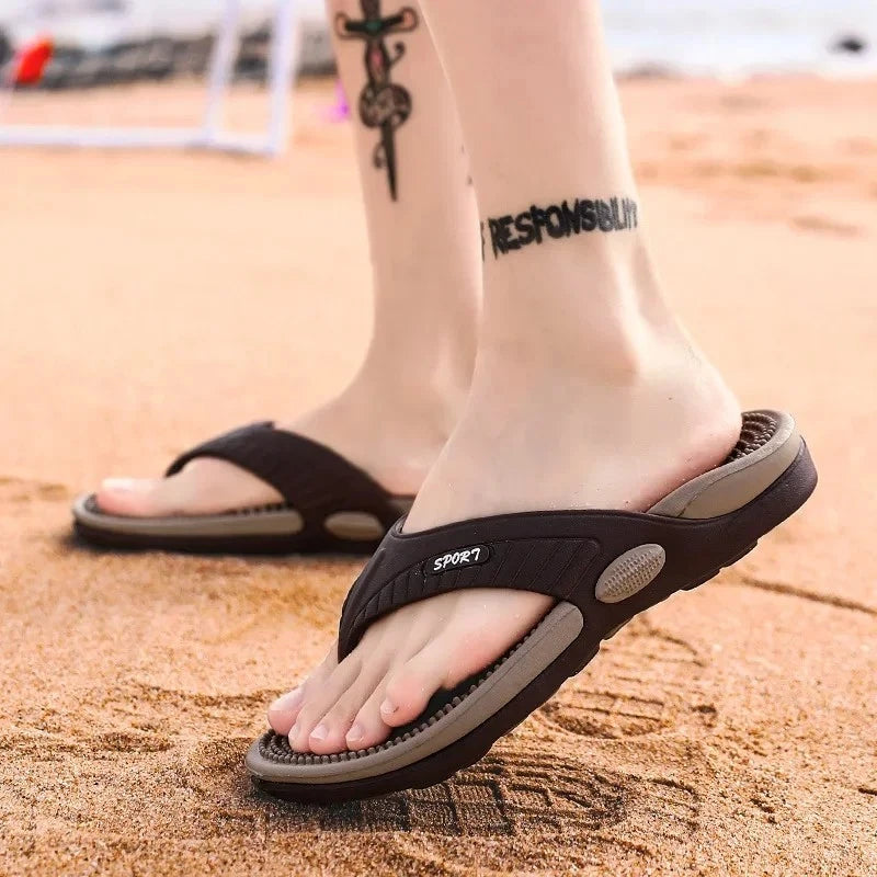Massage Flip Flops for Men Summer Breathable Beach Shoes Sandals Men Luxury Fli