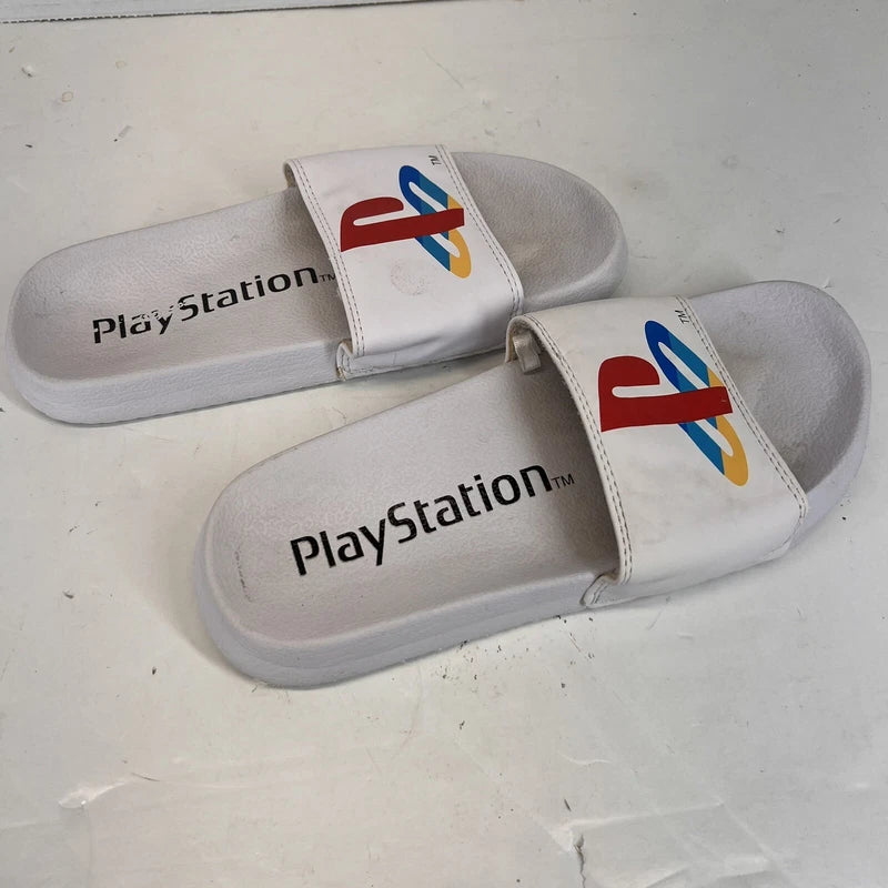Sony PlayStation Flip Flops Size 4-4.5 Sliders Boys Gamer Slip On Sandals White
