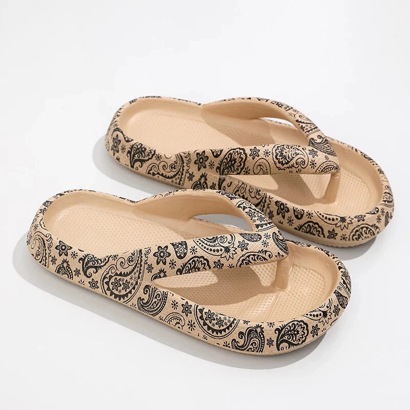 Summer Women Comfort Flip-Flop Leopard Soft Thick-Soled Cloud Beach Slippers