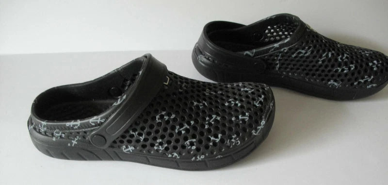 Unisex Light Non-slip Clog Sandals Slippers with Strap Size 10 Black with Print