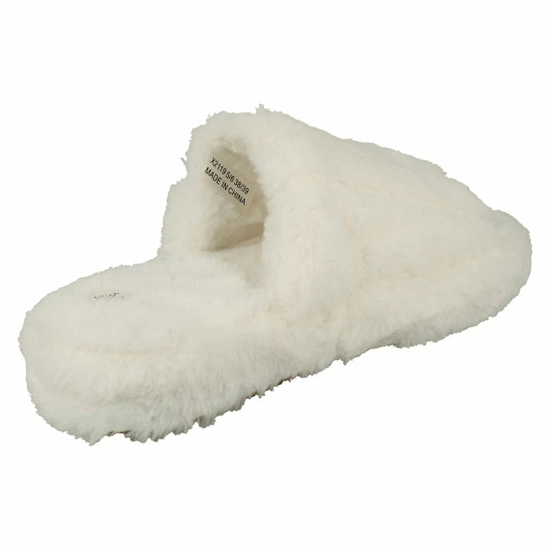 Ladies Faux Fur Striped Detail Sliders / Slippers : X2R119