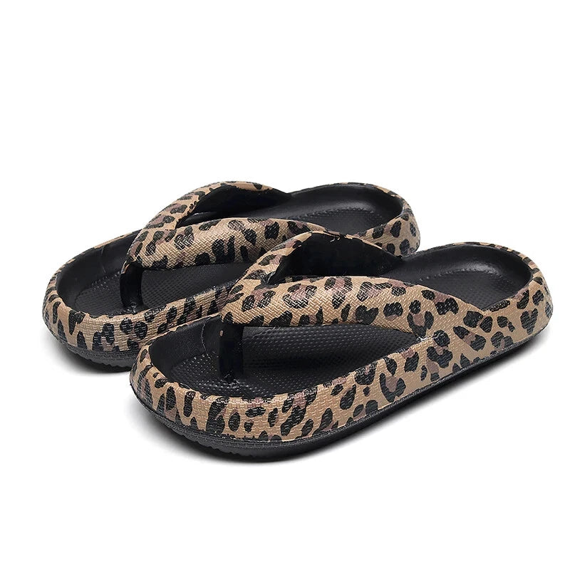 Summer Women Comfort Flip-Flop Leopard Soft Thick-Soled Cloud Beach Slippers