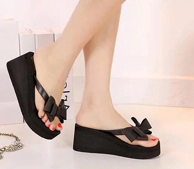 Summer Flops Platform Thong Flip Wedge Beach Sandals Bow Knot Slippers Footwears