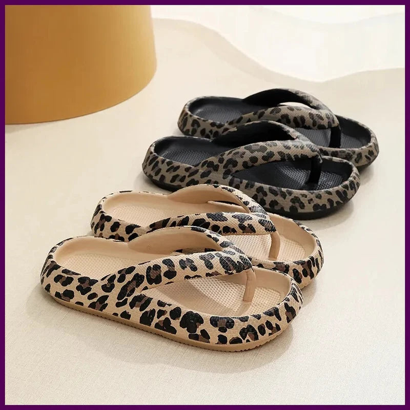 Summer Women Comfort Flip-Flop Leopard Soft Thick-Soled Cloud Beach Slippers