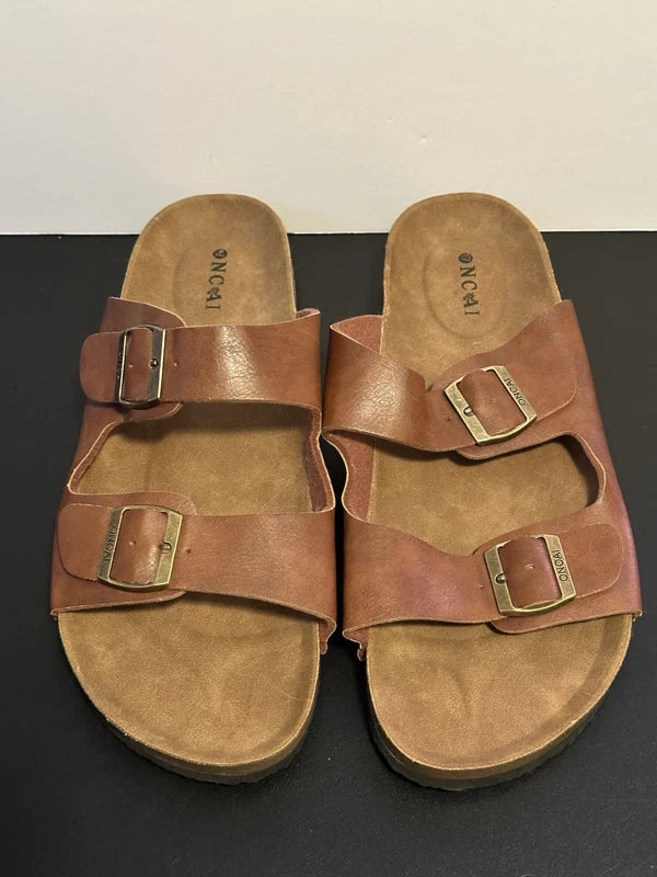 Oncai Sandals Beach Slides Slippers Buckle Strap Brown Mens 12