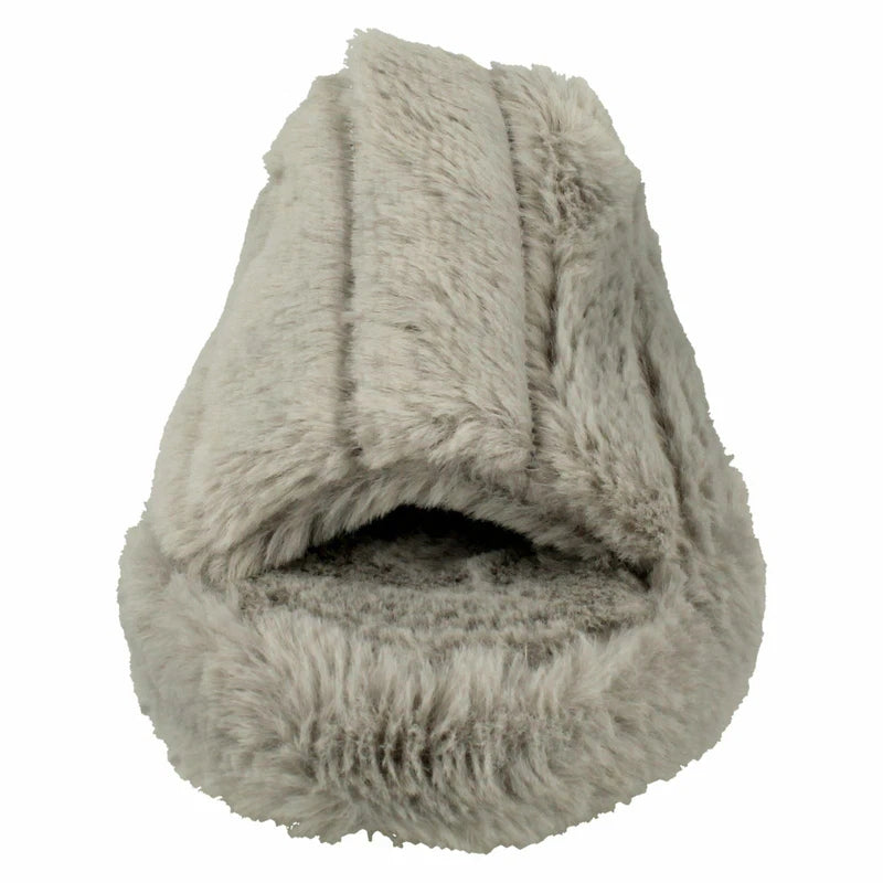 Ladies Faux Fur Striped Detail Sliders / Slippers : X2R119