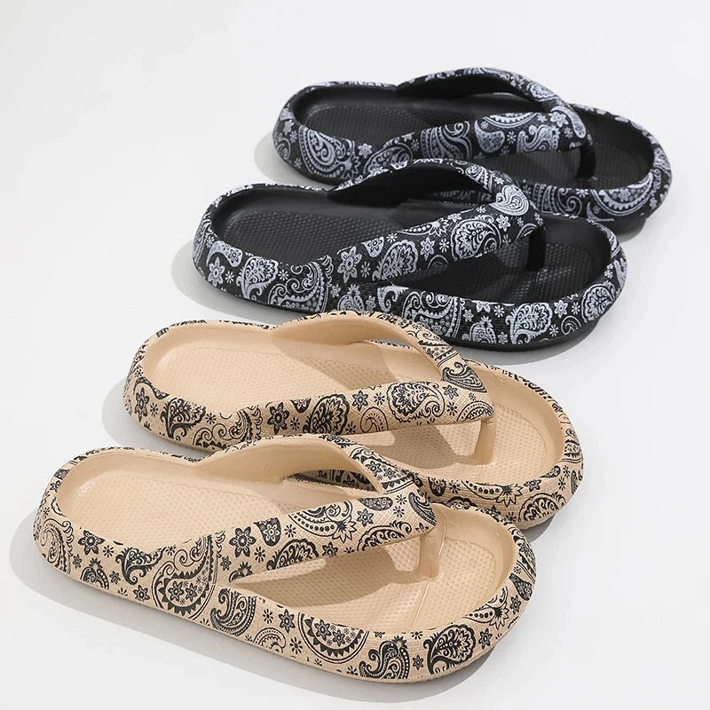 Summer Women Comfort Flip-Flop Leopard Soft Thick-Soled Cloud Beach Slippers