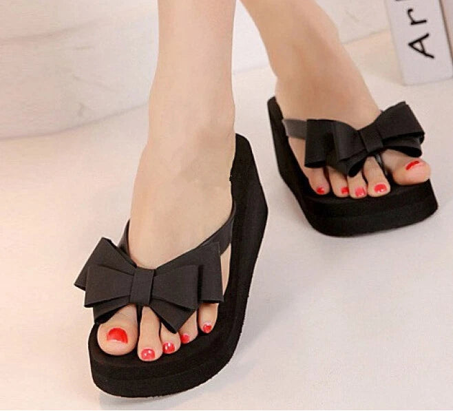 Summer Flops Platform Thong Flip Wedge Beach Sandals Bow Knot Slippers Footwears