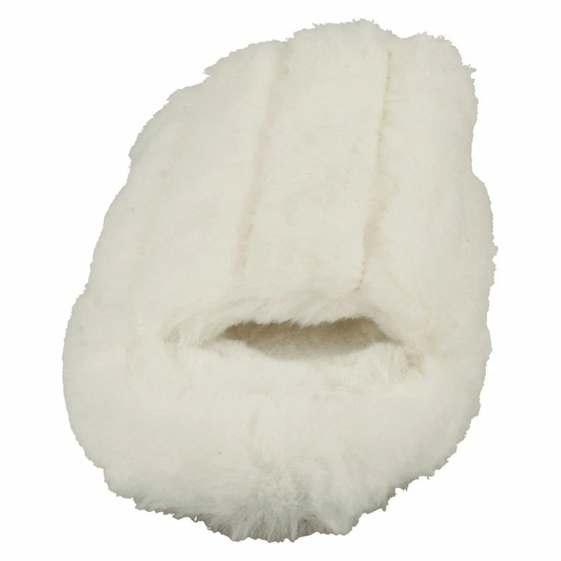 Ladies Faux Fur Striped Detail Sliders / Slippers : X2R119