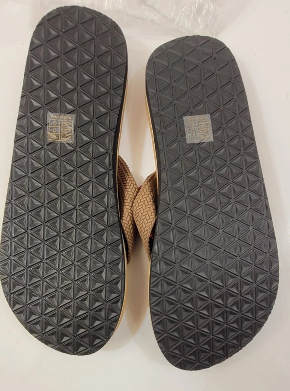 Men's Size 14 Brown Leather Flip Flop Sandals Arch Support Orthotic Comfort Foam