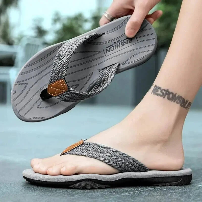 Men's Woven Striped Flip-flops Summer Indoor Outdoor Lightweight Comfortable...