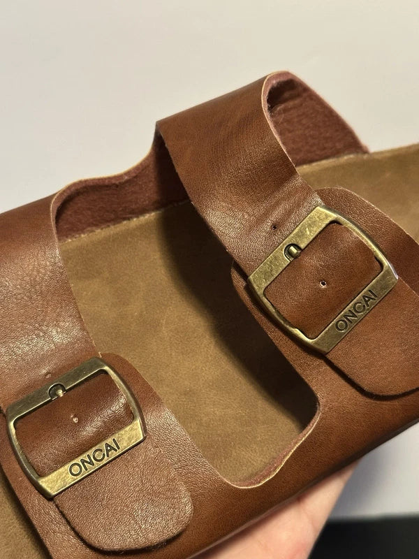 Oncai Sandals Beach Slides Slippers Buckle Strap Brown Mens 12