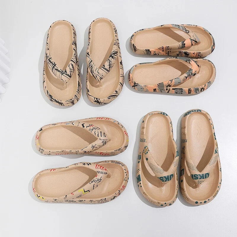 Summer Women Comfort Flip-Flop Leopard Soft Thick-Soled Cloud Beach Slippers